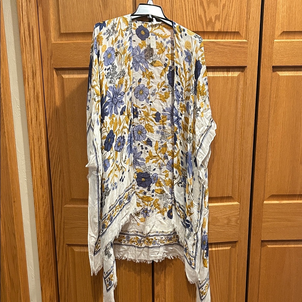 Maurices Floral Kimono with Blue and Gold Hues